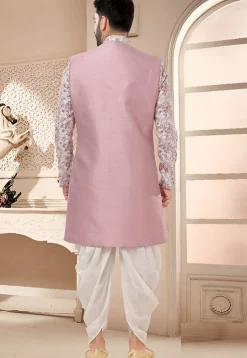 Digital Printed Art Silk Sherwani in Pink