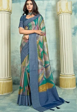 Digital Printed Art Silk Saree in Multicolor