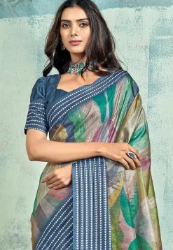 Digital Printed Art Silk Saree in Multicolor