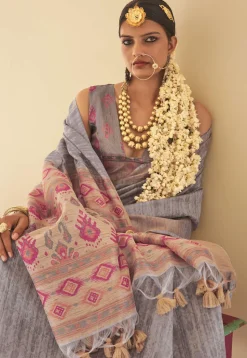 Digital Printed Art Silk Saree in Grey