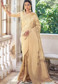 Digital Printed Art Silk Saree in Cream