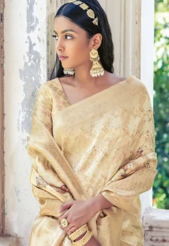 Digital Printed Art Silk Saree in Cream