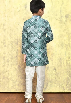 Digital Printed Art Silk Kurta Set in Grey