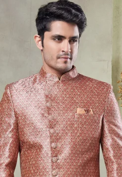 Digital Printed Art Silk Sherwani in Pink