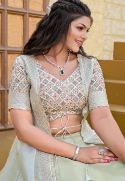 Digital Printed Art Silk Lehenga in Pastel Green
