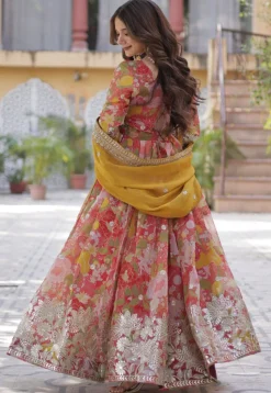Digital Printed Art Silk Abaya Style Suit in Pink