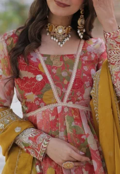 Digital Printed Art Silk Abaya Style Suit in Pink