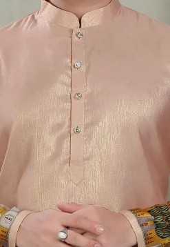 Digital Printed Art Silk Kurta in Peach