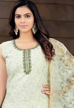 Digital Printed Art Silk Jacquard Pakistani Suit in Light Green