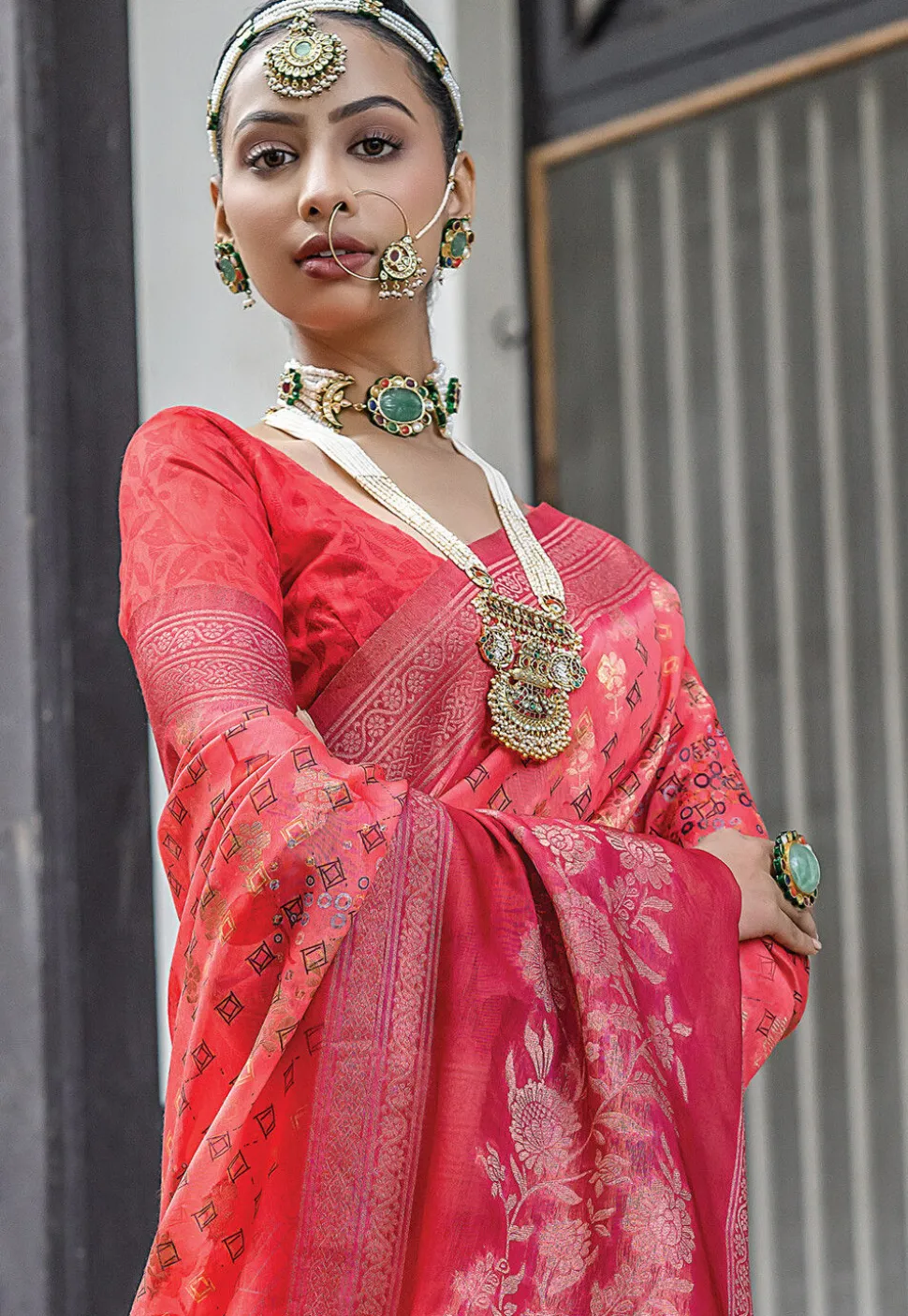 Digital Printed Art Silk Saree in Red