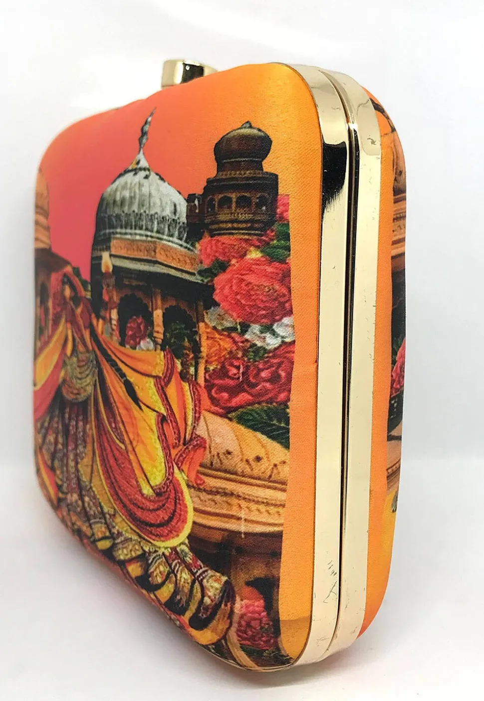 Digital Printed Art Silk Square Clutch Bag in Multicolor