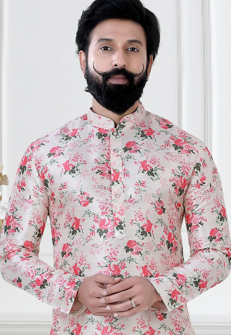 Digital Printed Art Silk Dhoti Kurta in Pink