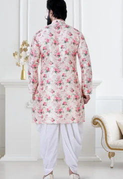 Digital Printed Art Silk Dhoti Kurta in Pink