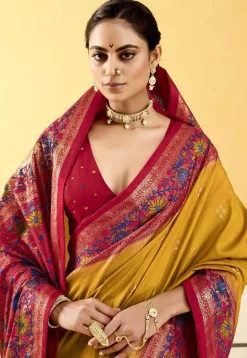 Digital Printed Art Silk Saree in Mustard