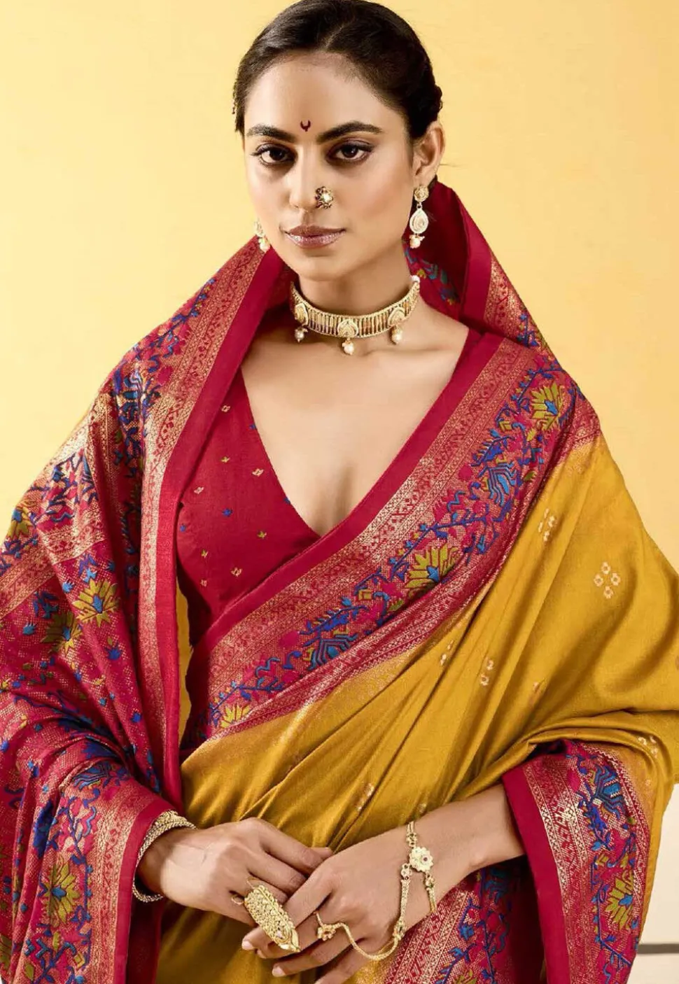 Digital Printed Art Silk Saree in Mustard