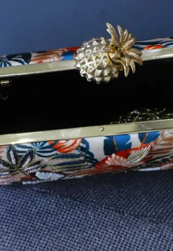 Digital Printed Art Silk Rectangular Clutch Bag in Multicolor