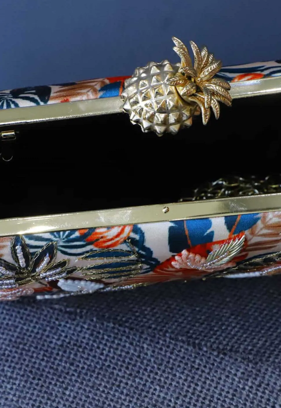 Digital Printed Art Silk Rectangular Clutch Bag in Multicolor