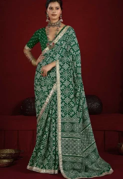 Digital Printed Art Silk Saree in Green