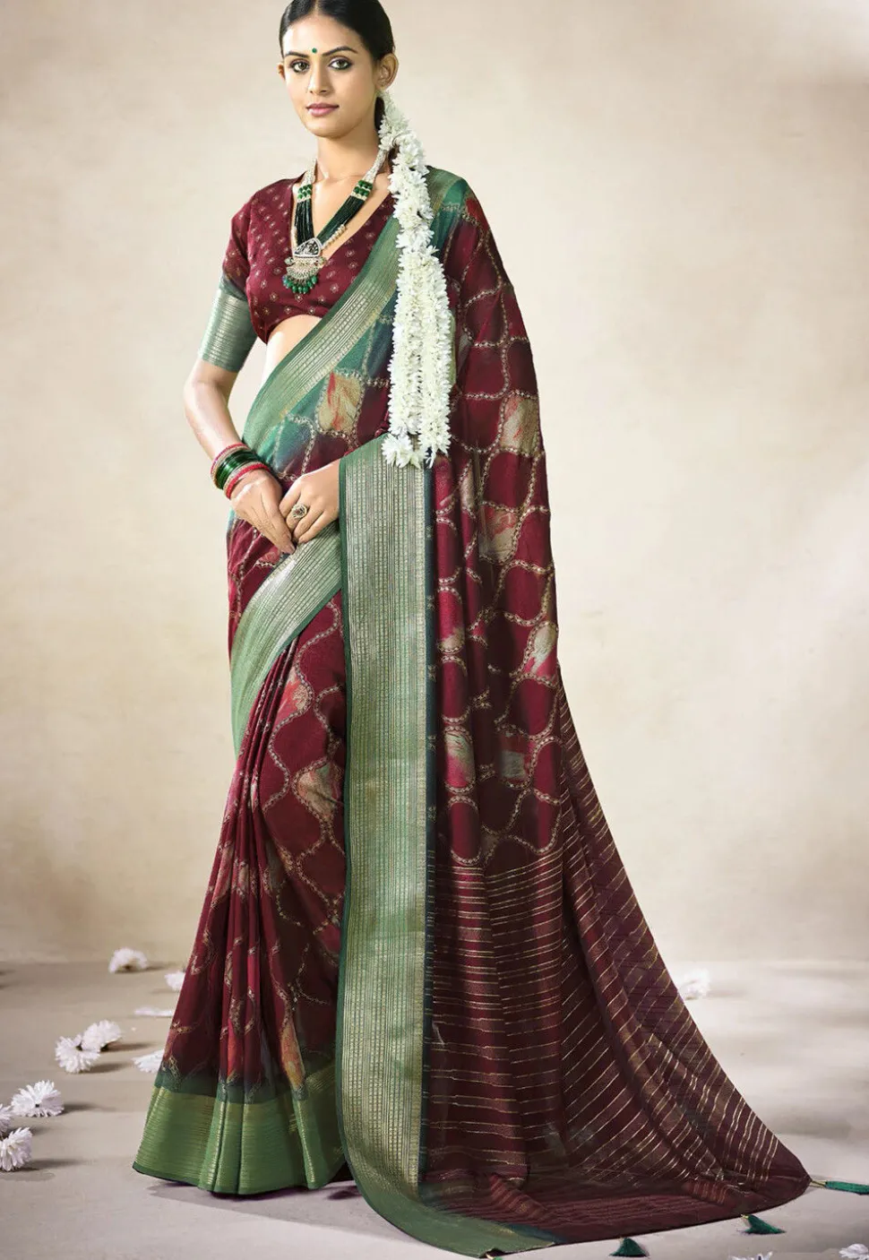 Digital Printed Art Silk Saree in Maroon