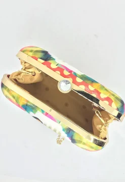 Digital Printed Art Silk Square Clutch Bag in Multicolor