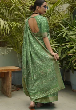 Digital Printed Art Silk Saree in Light Green
