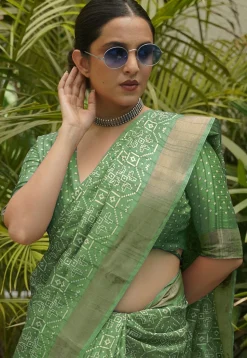 Digital Printed Art Silk Saree in Light Green