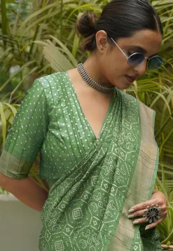 Digital Printed Art Silk Saree in Light Green
