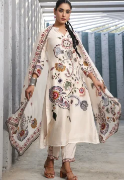 Digital Printed Art Silk Pakistani Suit in Cream