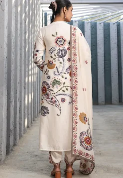 Digital Printed Art Silk Pakistani Suit in Cream