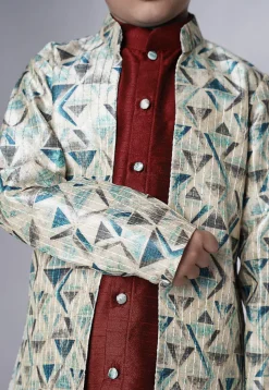 Digital Printed Art Silk Sherwani in Maroon