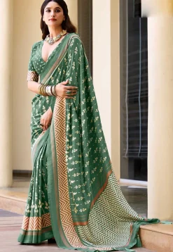 Digital Printed Art Silk Saree in Green
