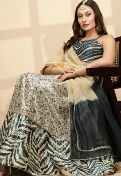 Digital Printed Art Silk Lehenga in Light Beige