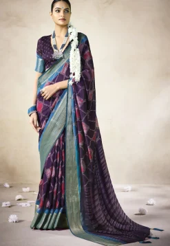 Digital Printed Art Silk Saree in Purple