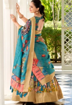 Digital Printed Art Silk Lehenga in Mustard