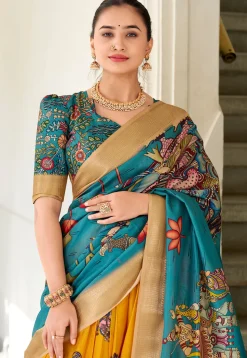 Digital Printed Art Silk Lehenga in Mustard