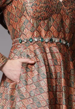 Digital Printed Art Silk Abaya Style Suit in Brown