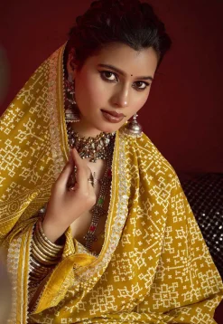 Digital Printed Art Silk Saree in Mustard
