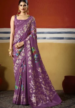 Digital Printed Art Silk Saree in Purple