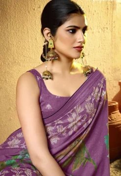 Digital Printed Art Silk Saree in Purple