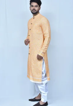 Digital Printed Art Silk Dhoti Kurta in Orange