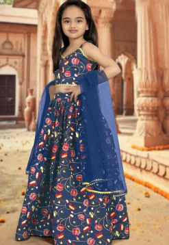 Digital Printed Art Silk Lehenga in Blue