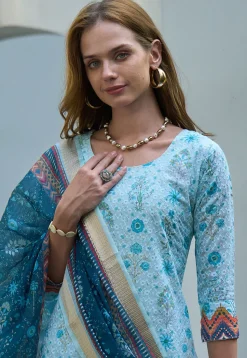 Digital Printed Art Silk Pakistani Suit in Light Blue