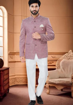 Digital Printed Art Silk Jodhpuri Suit in Pink