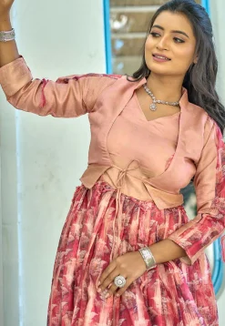 Digital Printed Art Silk Gown in Pink