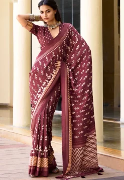 Digital Printed Art Silk Saree in Maroon