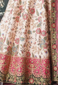 Digital Printed Art Silk Lehenga in Off White