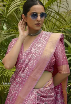 Digital Printed Art Silk Saree in Pink