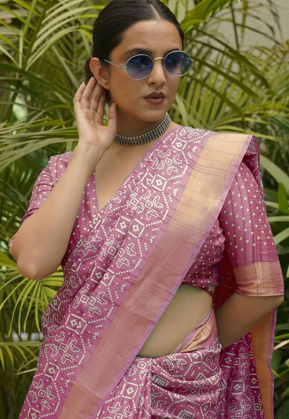 Digital Printed Art Silk Saree in Pink