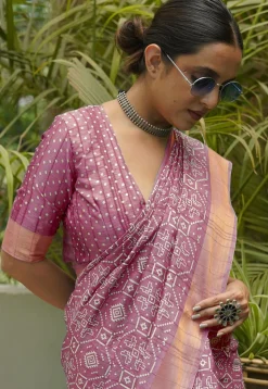 Digital Printed Art Silk Saree in Pink