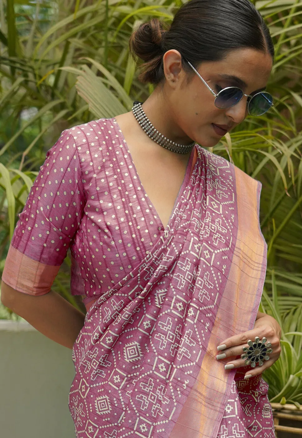Digital Printed Art Silk Saree in Pink